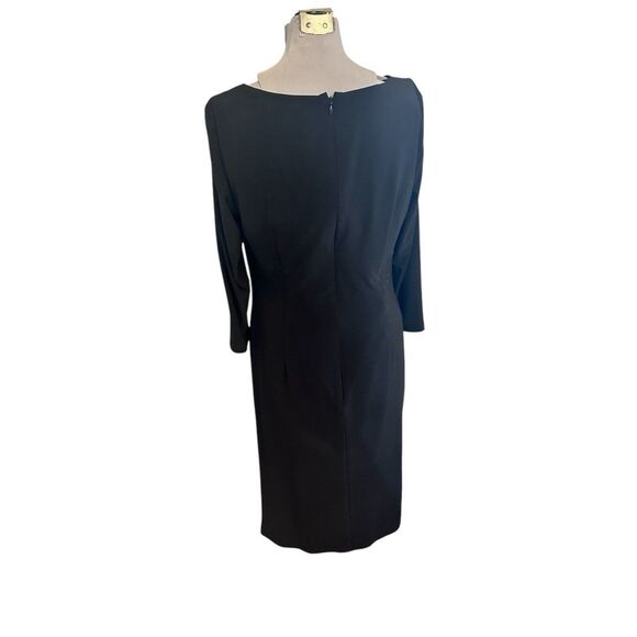 Adrianna Papell Black Sheath Dress Front Twist Ruching Long Sleeve 12 cocktail - Picture 4 of 7
